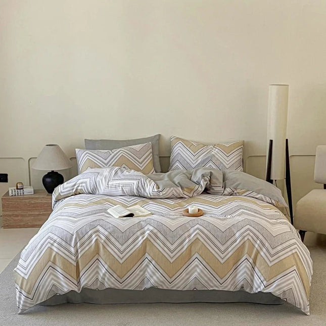 Parure de lit à chevrons en coton 100 % – 200x230 cm en