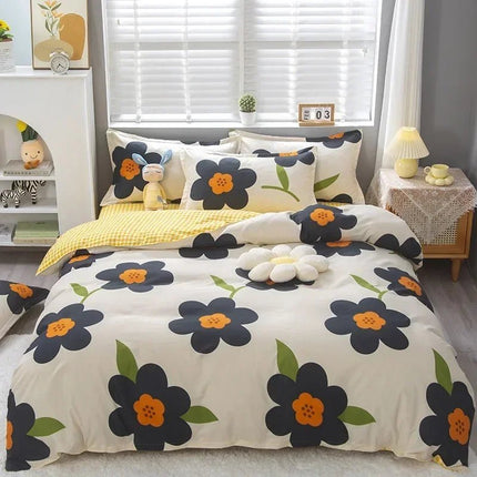 Parure de lit blanche à fleurs graphiques 200x230 cm – 3 pièces en