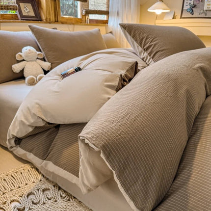 Parure de lit coton 180x220 cm – 3 pièces style uni en