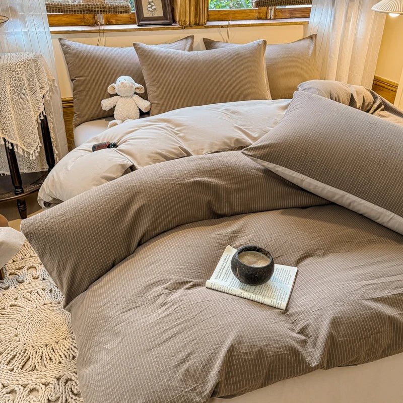 Parure de lit coton 180x220 cm – 3 pièces style uni en