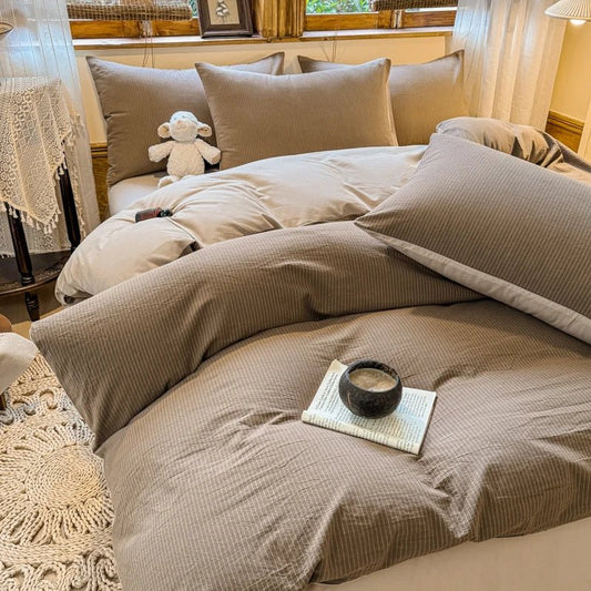 Parure de lit coton 180x220 cm – 3 pièces style uni en