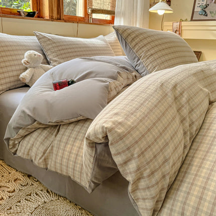 Parure de lit coton 200x230 cm – carreaux clairs, 3 pièces en