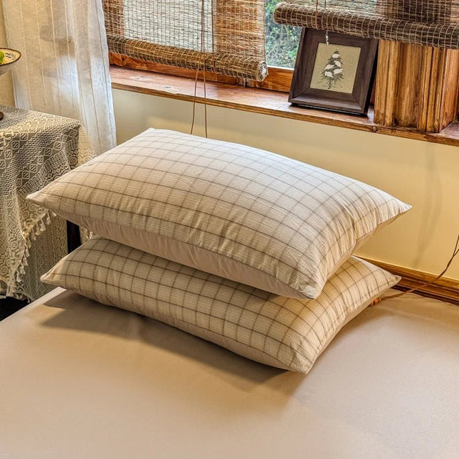 Parure de lit coton 220x240 cm – carreaux clairs, 3 pièces en