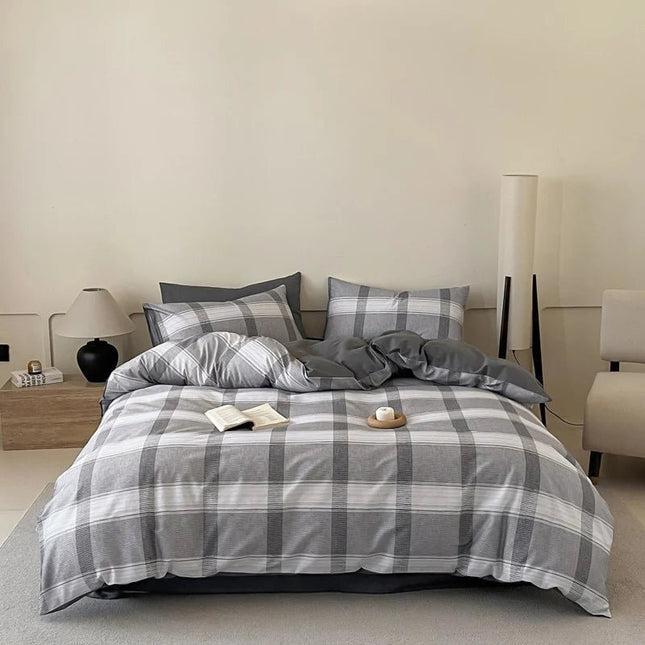 Parure de lit en coton 100 % à carreaux – 150x210 cm en