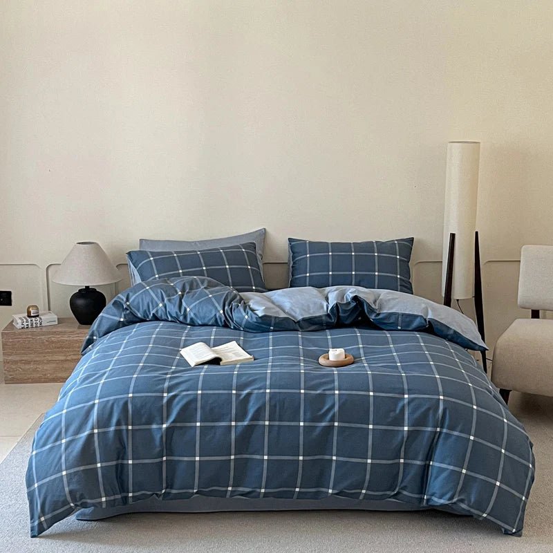 Parure de lit en coton 100 % à carreaux 3pcs, 180x220cm en