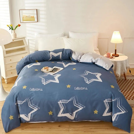 Parure de lit en coton 100 % à étoiles – 150x200 cm avec 2 taies en