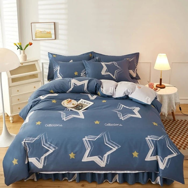 Parure de lit en coton 100 % à étoiles – 200x230cm avec 2 taies en