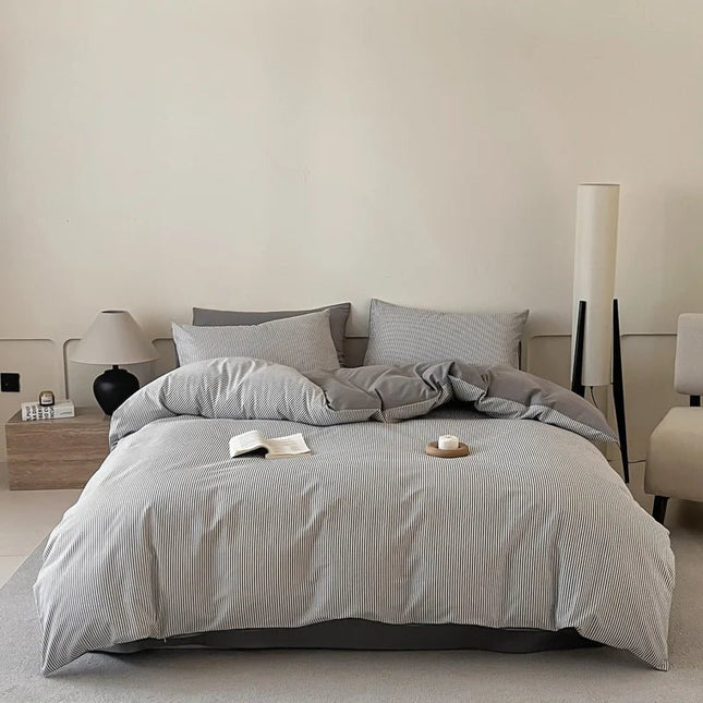 Parure de lit en coton 100 % à fines rayures – 150x210 cm en