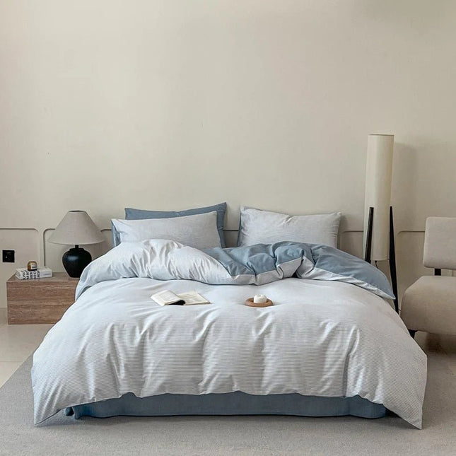 Parure de lit en coton 100 % à fines rayures – 200x230 cm en