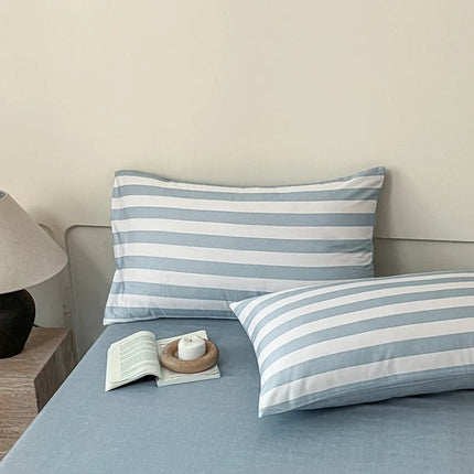 Parure de lit en coton 100 % à rayures - 150x210cm en