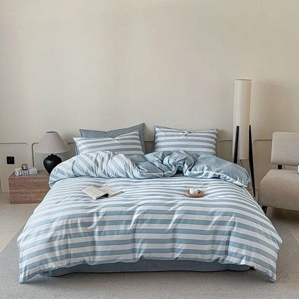 Parure de lit en coton 100 % à rayures - 180x200cm en