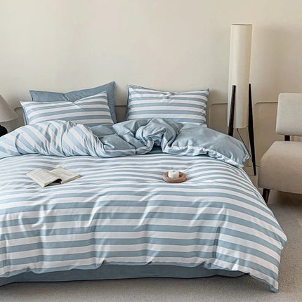 Parure de lit en coton 100 % à rayures - 200x230cm en