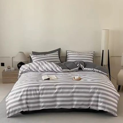 Parure de lit en coton 100 % à rayures - 220x240cm en