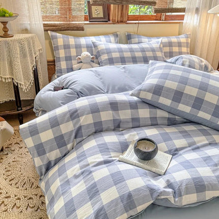 Parure de lit en coton 180x220 cm – carreaux bicolores, 3 pièces en
