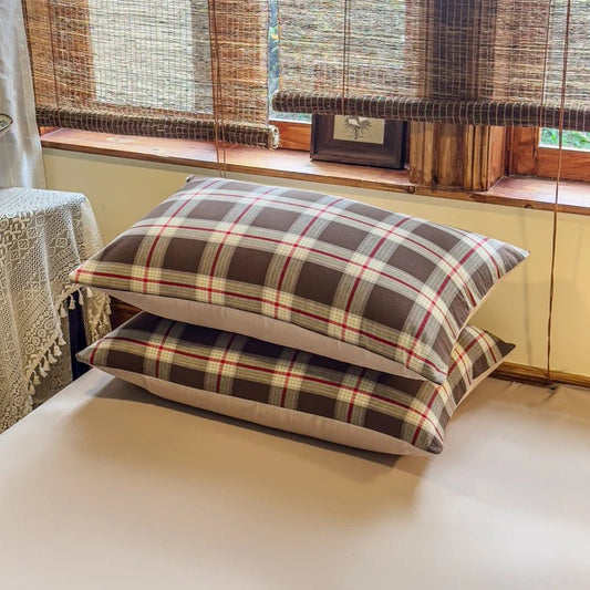 Parure de lit en coton 180x220 cm – motif à carreaux, 3 pièces en