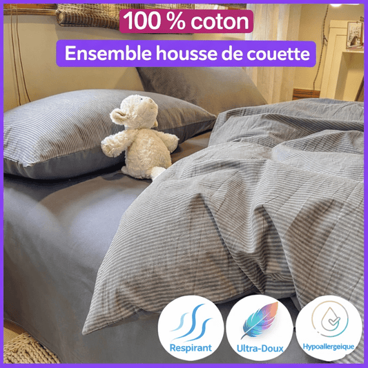 Parure de lit en coton 220x240cm – 3 pièces avec 2 taies 50x75 cm en