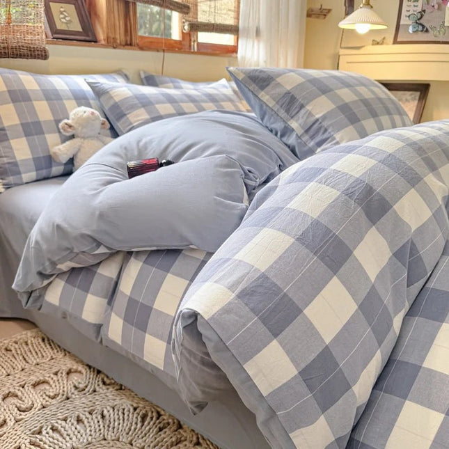 Parure de lit en coton 240x220 cm – carreaux bicolores, 3 pièces en