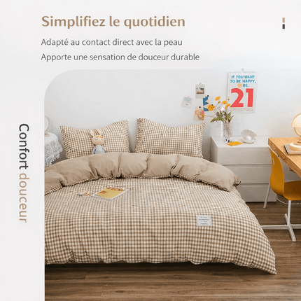Parure de lit en coton à rayures japonaises – 140x200 cm (3 pièces) en