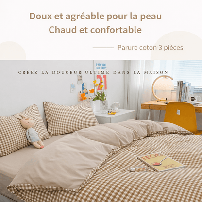 Parure de lit en coton à rayures japonaises – 140x200 cm (3 pièces) en