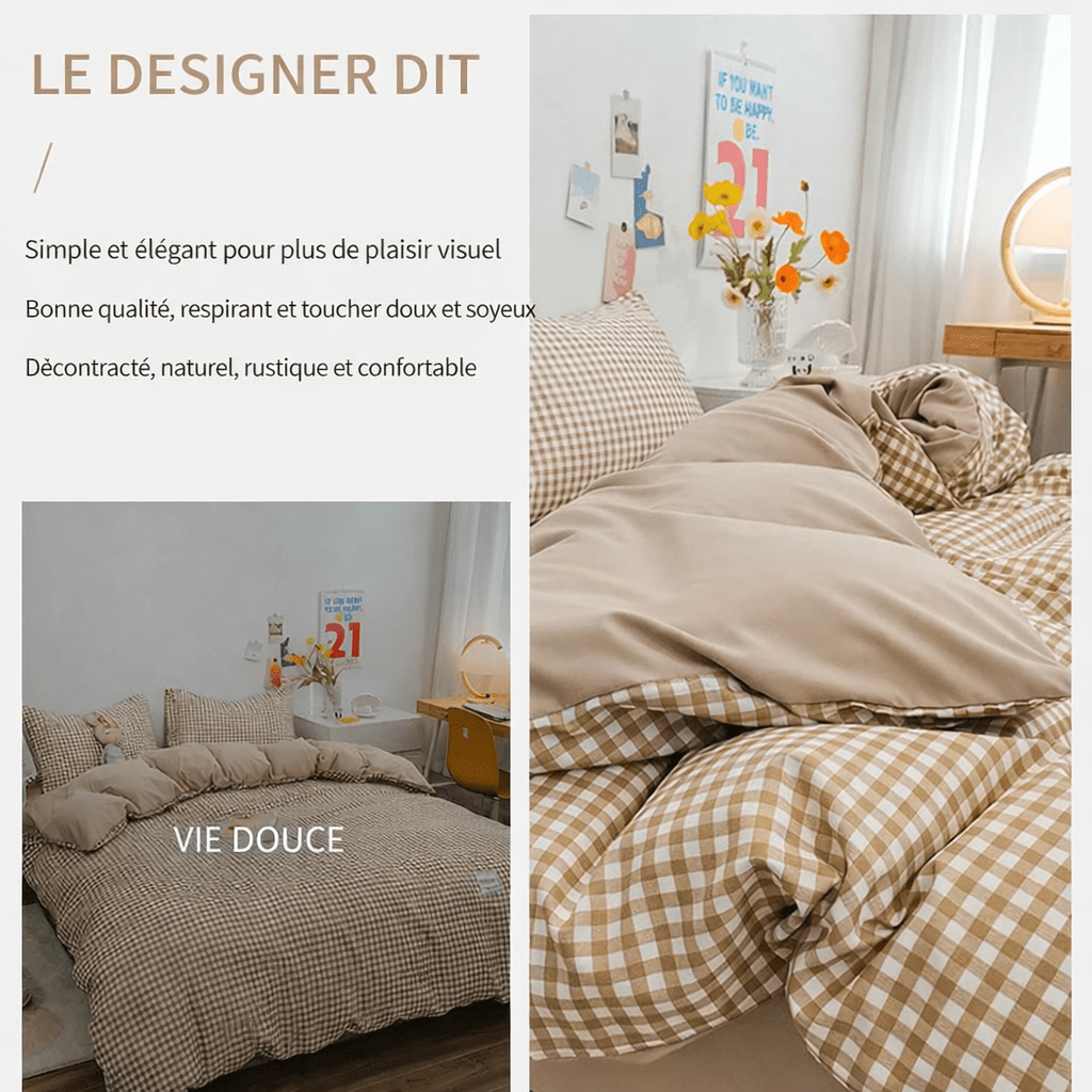 Parure de lit en coton à rayures japonaises – 140x200 cm (3 pièces) en