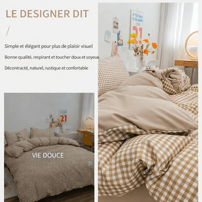 Parure de lit en coton à rayures japonaises – 140x200 cm (3 pièces) en