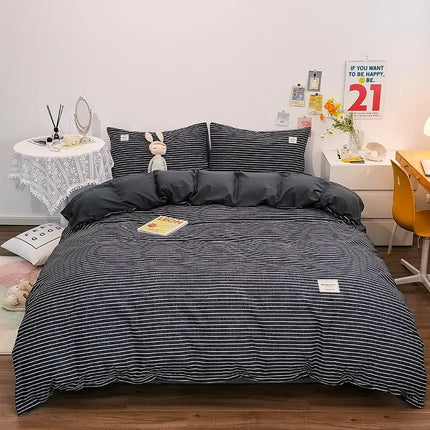 Parure de lit en coton à rayures japonaises – 160x210 cm (3 pièces) en
