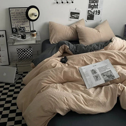 Parure de lit en coton lavé 150x200 cm – 3 pièces en