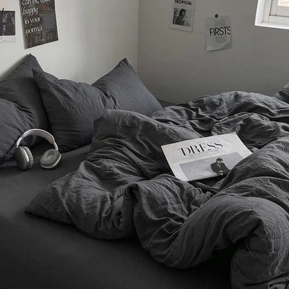 Parure de lit en coton lavé 180x220 cm – 4 pièces en