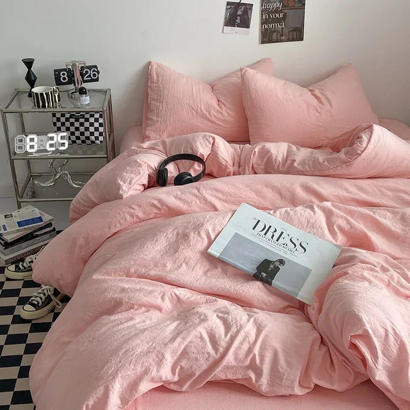 Parure de lit en coton lavé 180x220 cm – 4 pièces en