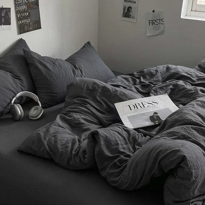 Parure de lit en coton lavé 180x220 cm – 4 pièces en