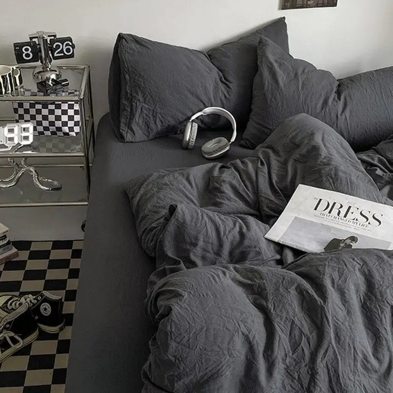 Parure de lit en coton lavé 180x220 cm – 4 pièces en