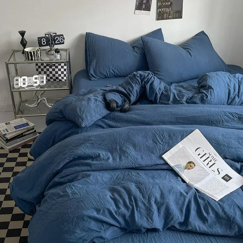 Parure de lit en coton lavé 180x220 cm – 4 pièces en