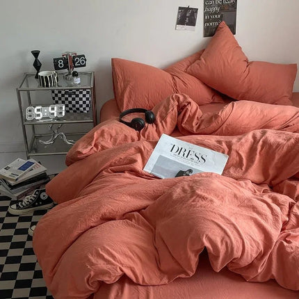 Parure de lit en coton lavé 180x220 cm – 4 pièces en