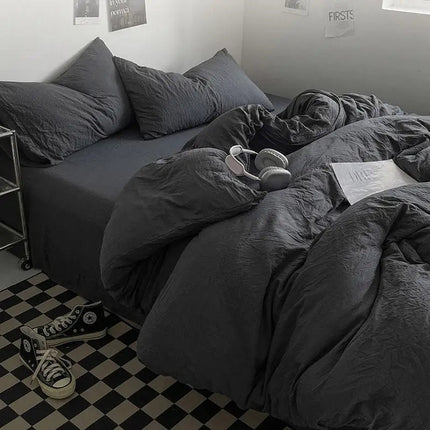 Parure de lit en coton lavé 180x220 cm – 4 pièces en
