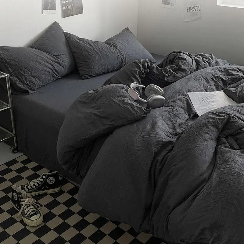 Parure de lit en coton lavé 180x220 cm – 4 pièces en