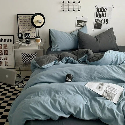 Parure de lit en coton lavé 180x220 cm – 4 pièces en