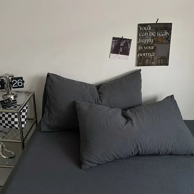 Parure de lit en coton lavé 180x220 cm – 4 pièces en