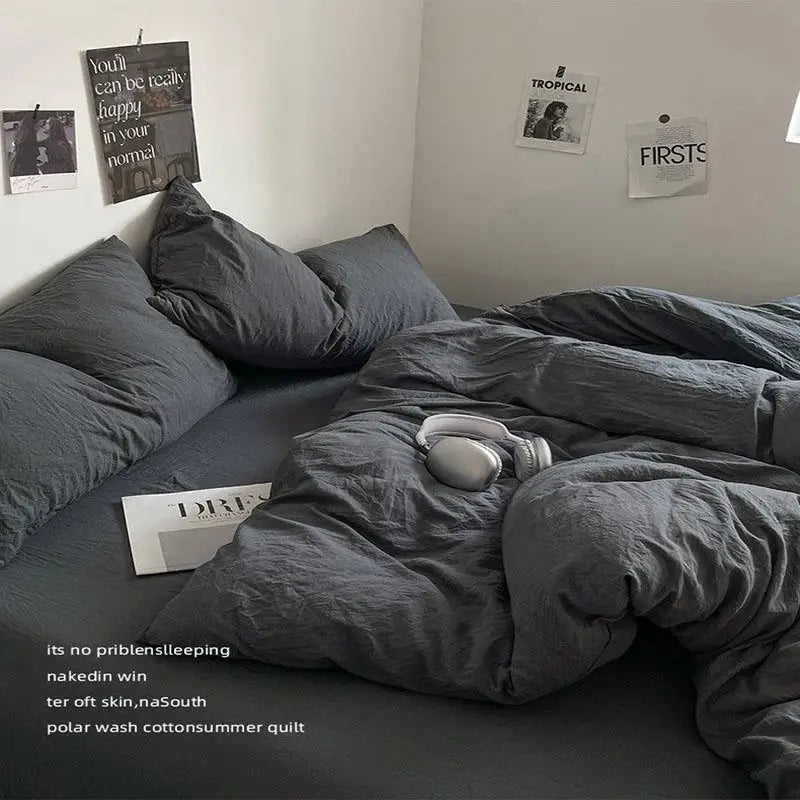 Parure de lit en coton lavé 180x220 cm – 4 pièces en