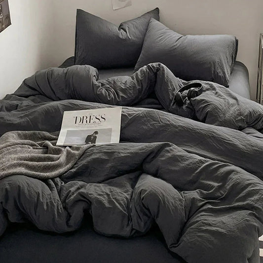 Parure de lit en coton lavé 180x220 cm – 4 pièces en