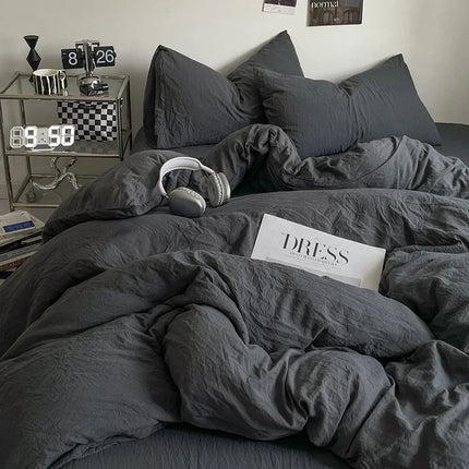 Parure de lit en coton lavé 180x220 cm – 4 pièces en
