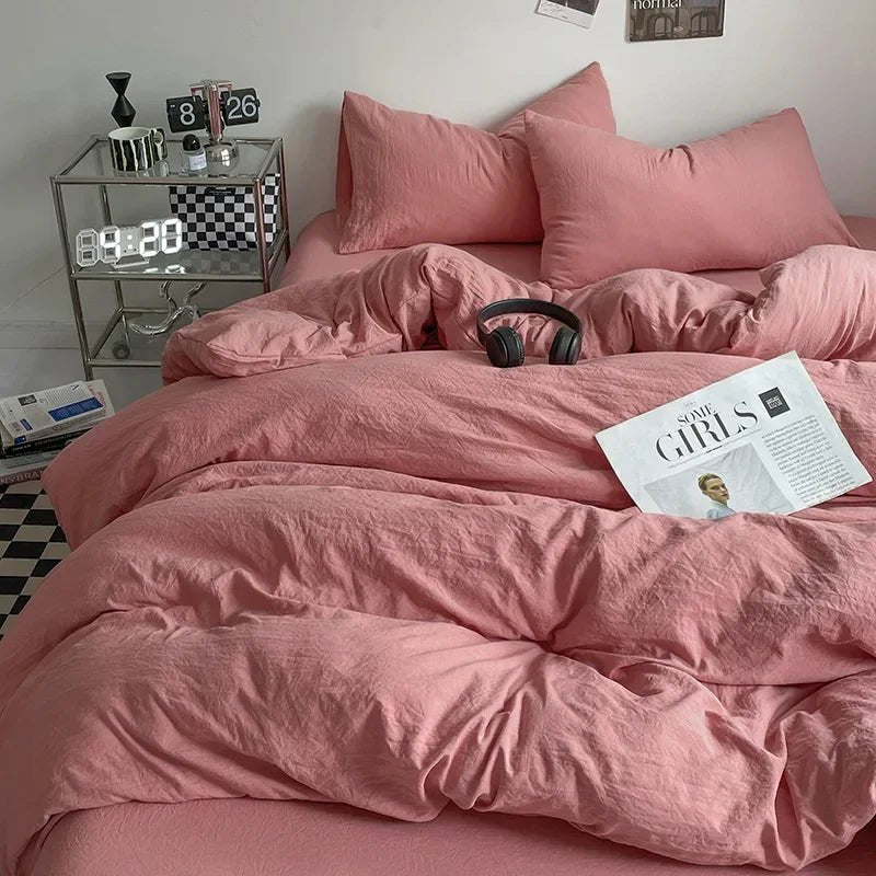 Parure de lit en coton lavé 180x220 cm – 4 pièces en