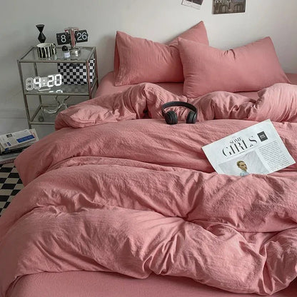 Parure de lit en coton lavé 180x220 cm – 4 pièces en