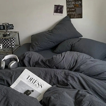 Parure de lit en coton lavé 180x220 cm – 4 pièces en