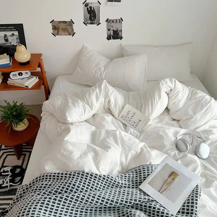 Parure de lit en coton lavé 220x240 cm – 4 pièces en