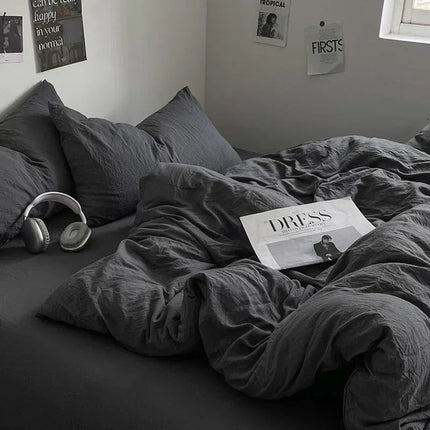 Parure de lit en coton lavé 220x240 cm – 4 pièces en