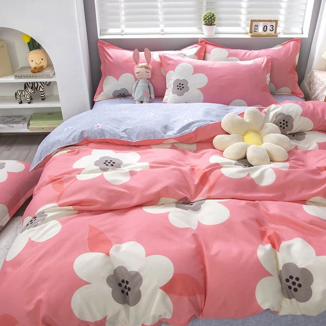 Parure de lit florale rose 180x220 cm – 3 pièces en
