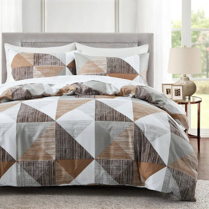 Parure de lit géométrique beige et gris 200x200 cm – 3 pièces en