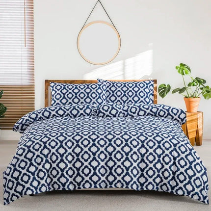 Parure de lit géométrique bleu 260x220cm – 3 pièces en