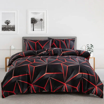 Parure de lit géométrique noir et rouge 180x210 cm – 3 pièces en