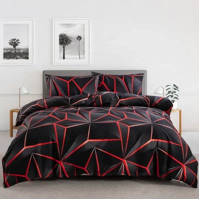 Parure de lit géométrique noir et rouge 200x200 cm – 3 pièces en